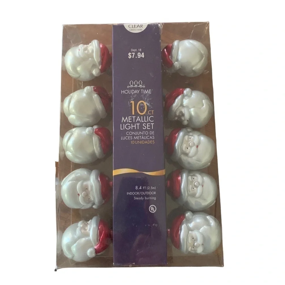 Holiday Time Indoor Outdoor Santa Metallic String Lights 10 ct New